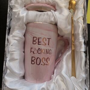 Pink and Gold Best Boss Mug with Spoon